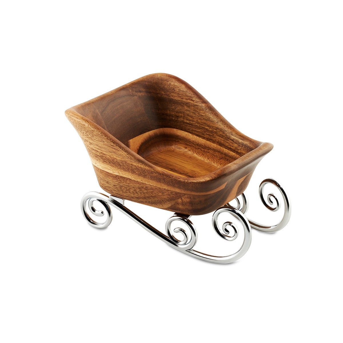 Nambe Sleigh Candy Bowl – Silver Plated Metal & Wood Holiday Décor Nambé- Crystal House