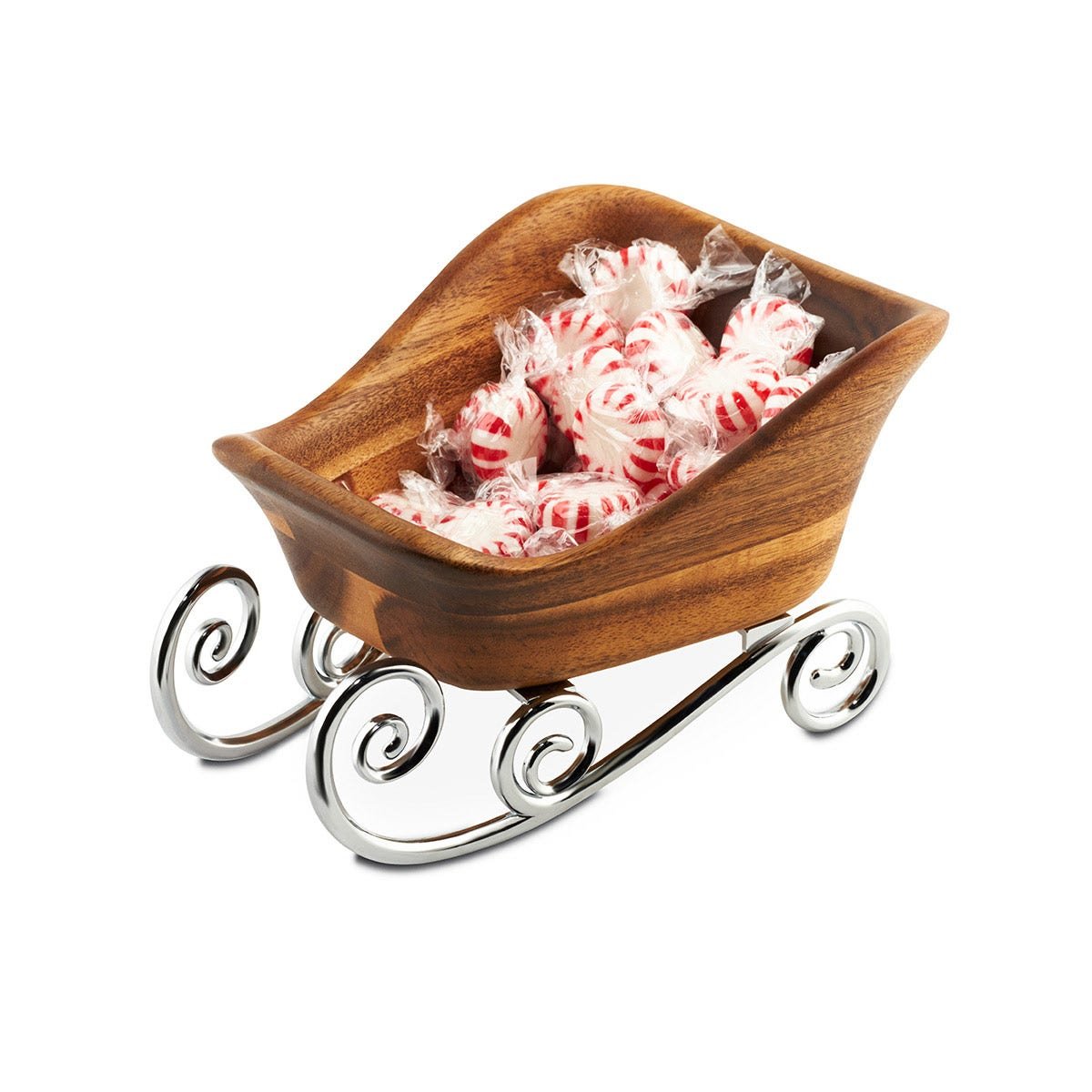 Nambe Sleigh Candy Bowl – Silver Plated Metal & Wood Holiday Décor Nambé- Crystal House
