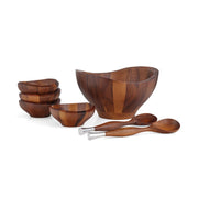 Nambe Solstice 7-Piece Salad Set – Acacia Wood & Alloy Serving Collection Nambé- Crystal House