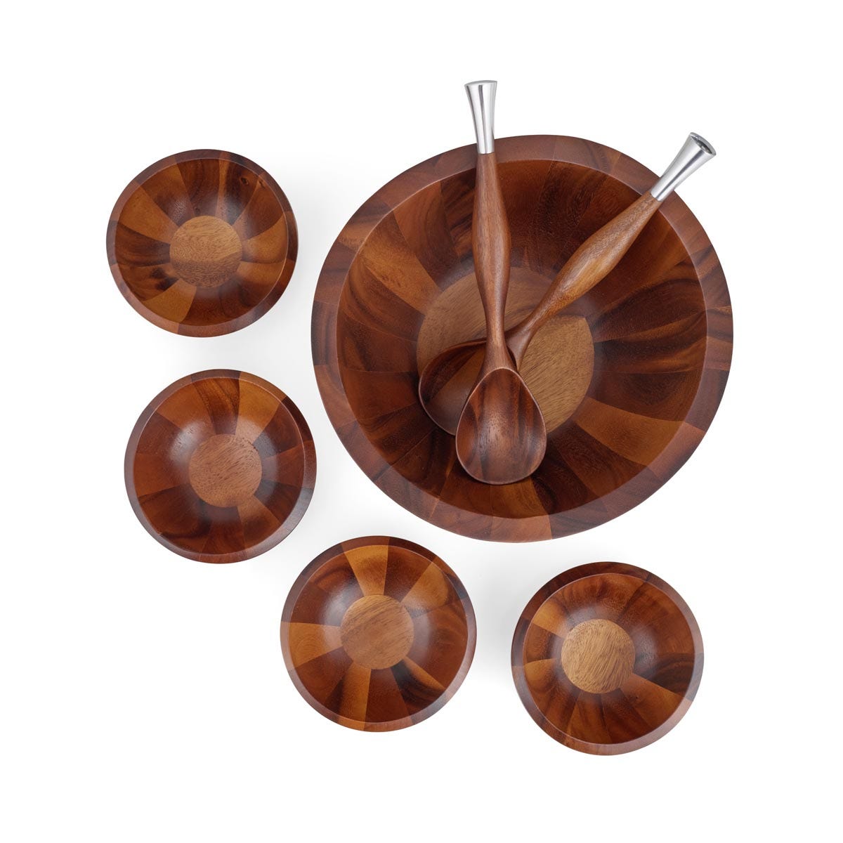 Nambe Solstice 7-Piece Salad Set – Acacia Wood & Alloy Serving Collection Nambé- Crystal House