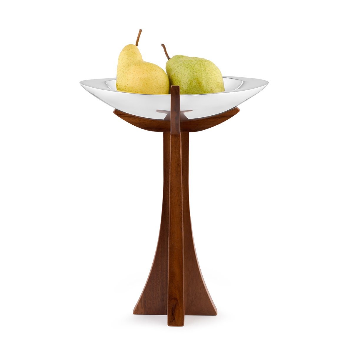 Nambé Tribute Pedestal Bowl – Alloy & Acacia Wood Serving Bowl Nambé- Crystal House