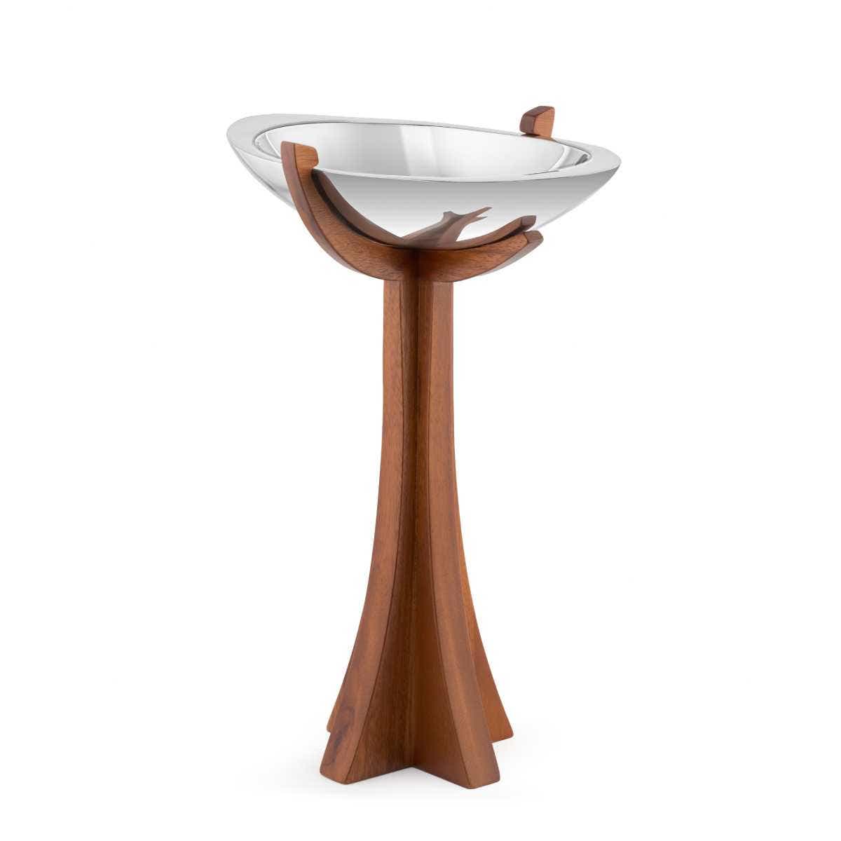 Nambé Tribute Pedestal Bowl – Alloy & Acacia Wood Serving Bowl Nambé- Crystal House