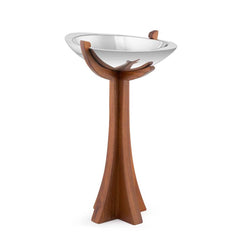 Nambé Tribute Pedestal Bowl – Alloy & Acacia Wood Serving Bowl Nambé- Crystal House