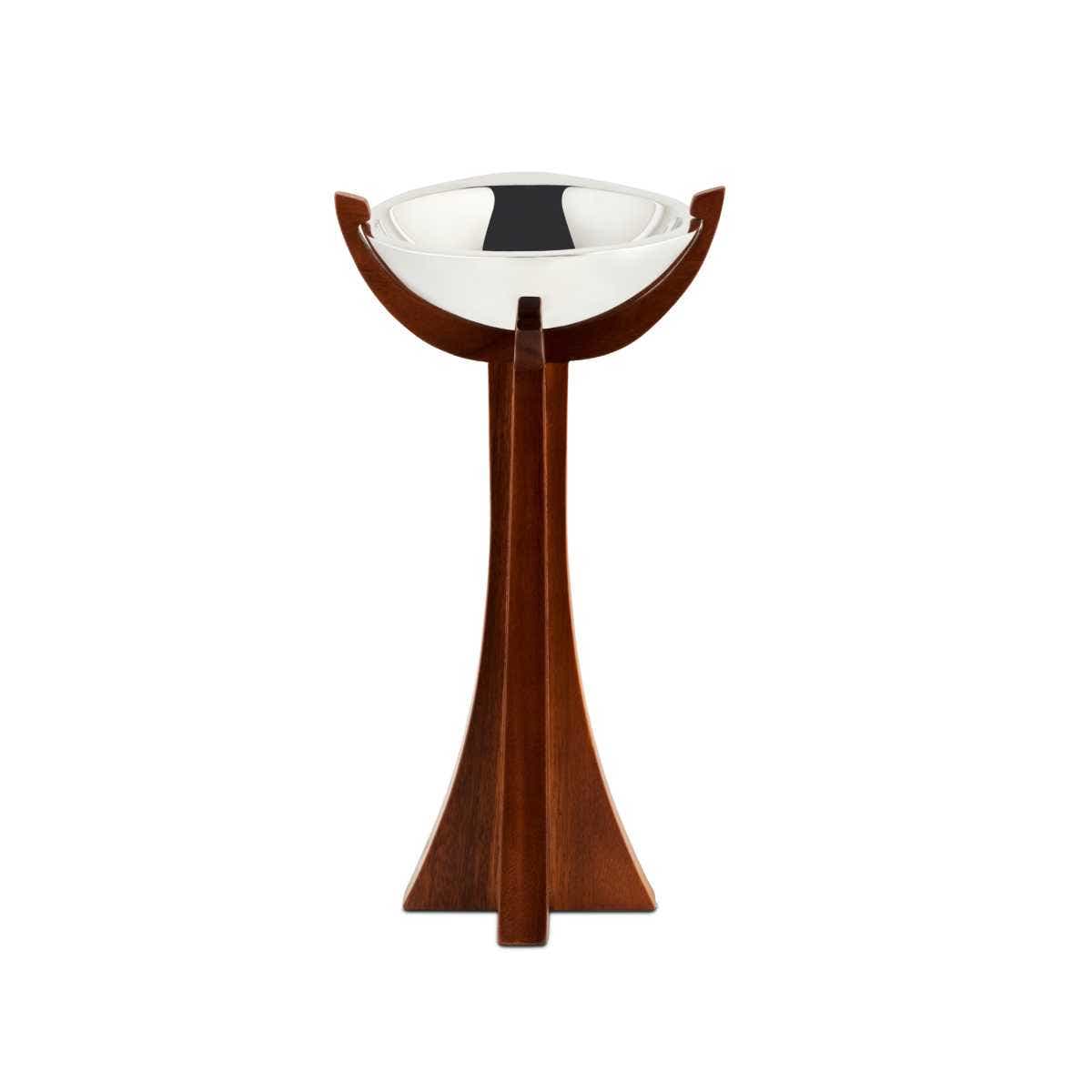 Nambé Tribute Pedestal Bowl – Alloy & Acacia Wood Serving Bowl Nambé- Crystal House