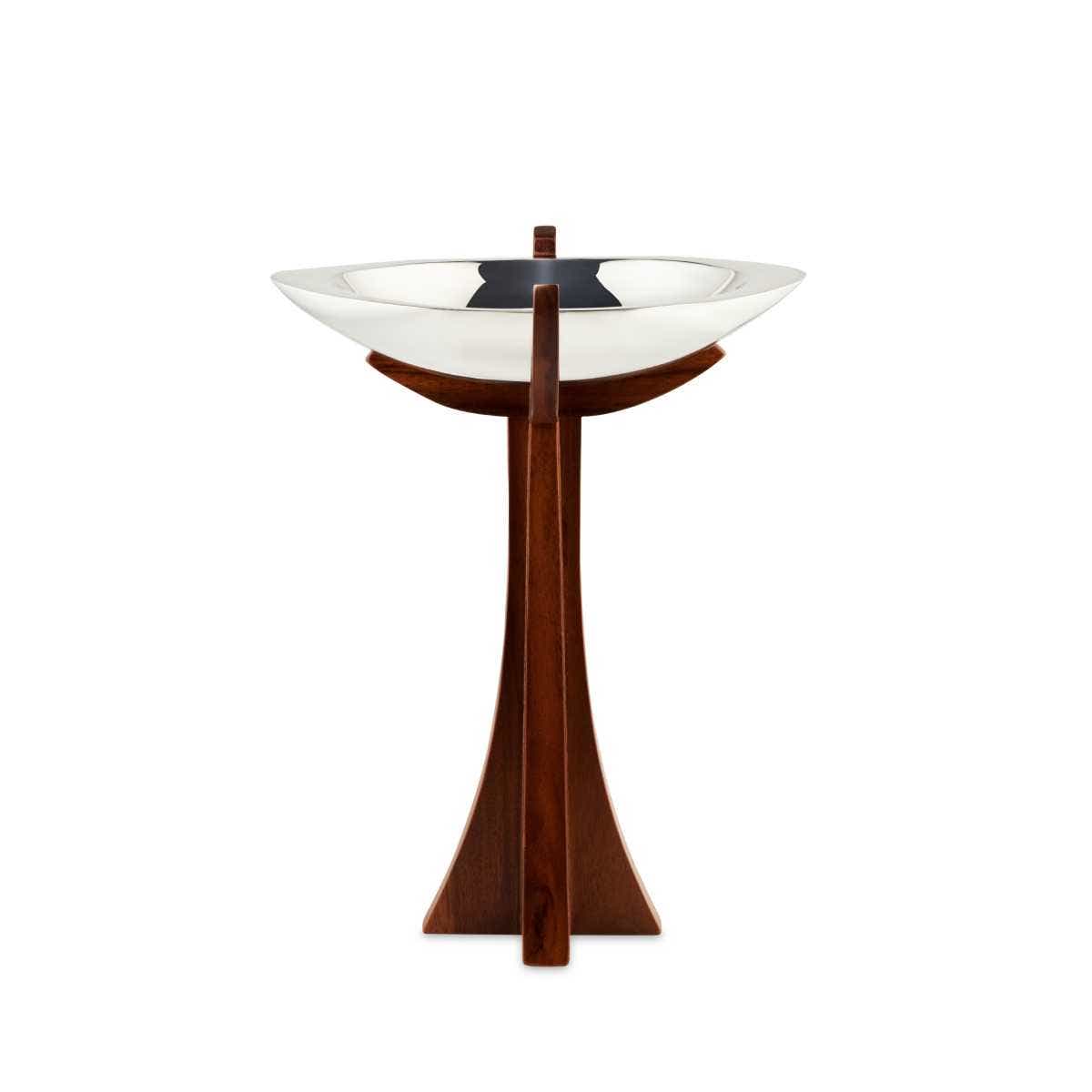 Nambé Tribute Pedestal Bowl – Alloy & Acacia Wood Serving Bowl Nambé- Crystal House