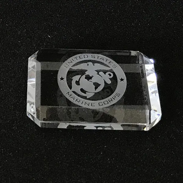 Navy Logo Engraved Crystal Paperweight, Custom Etched Desk Accessory for Military Gifts.