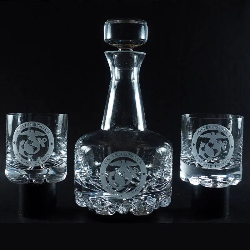 Navy Logo Orrefors Decanter Set - Custom Engraved Crystal Whiskey Gift for US Navy Veterans.  