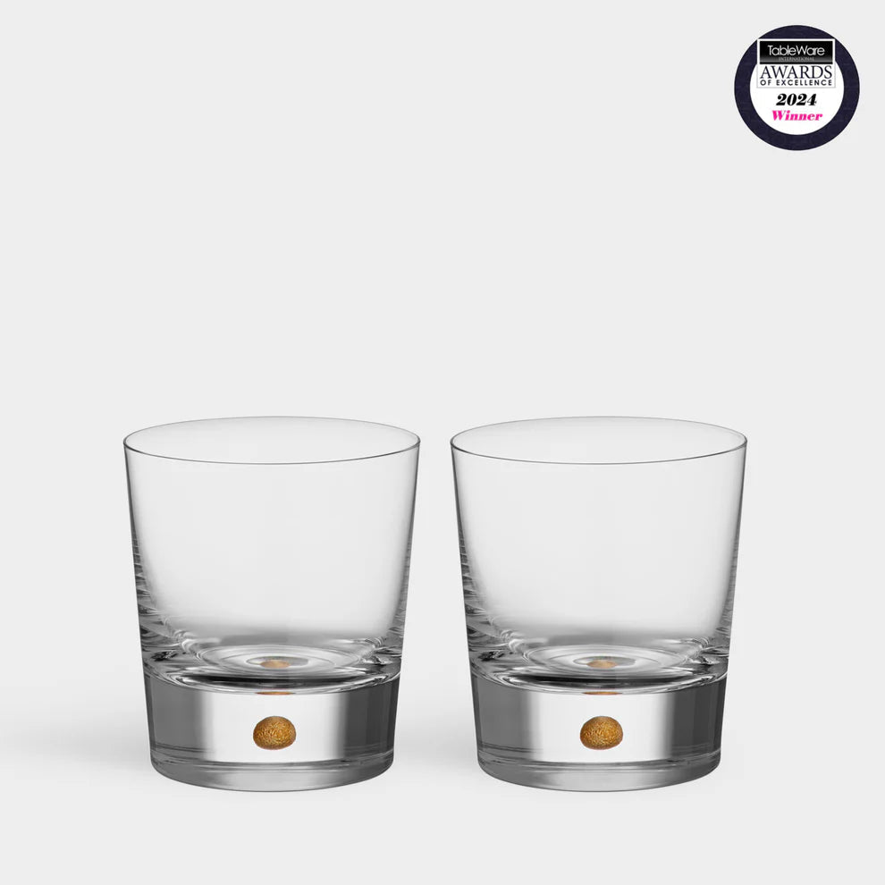 Orrefors Intermezzo Gold Double Old Fashioned Glass Set of 2 – Luxury Crystal Gifts Orrefors - Crystal House