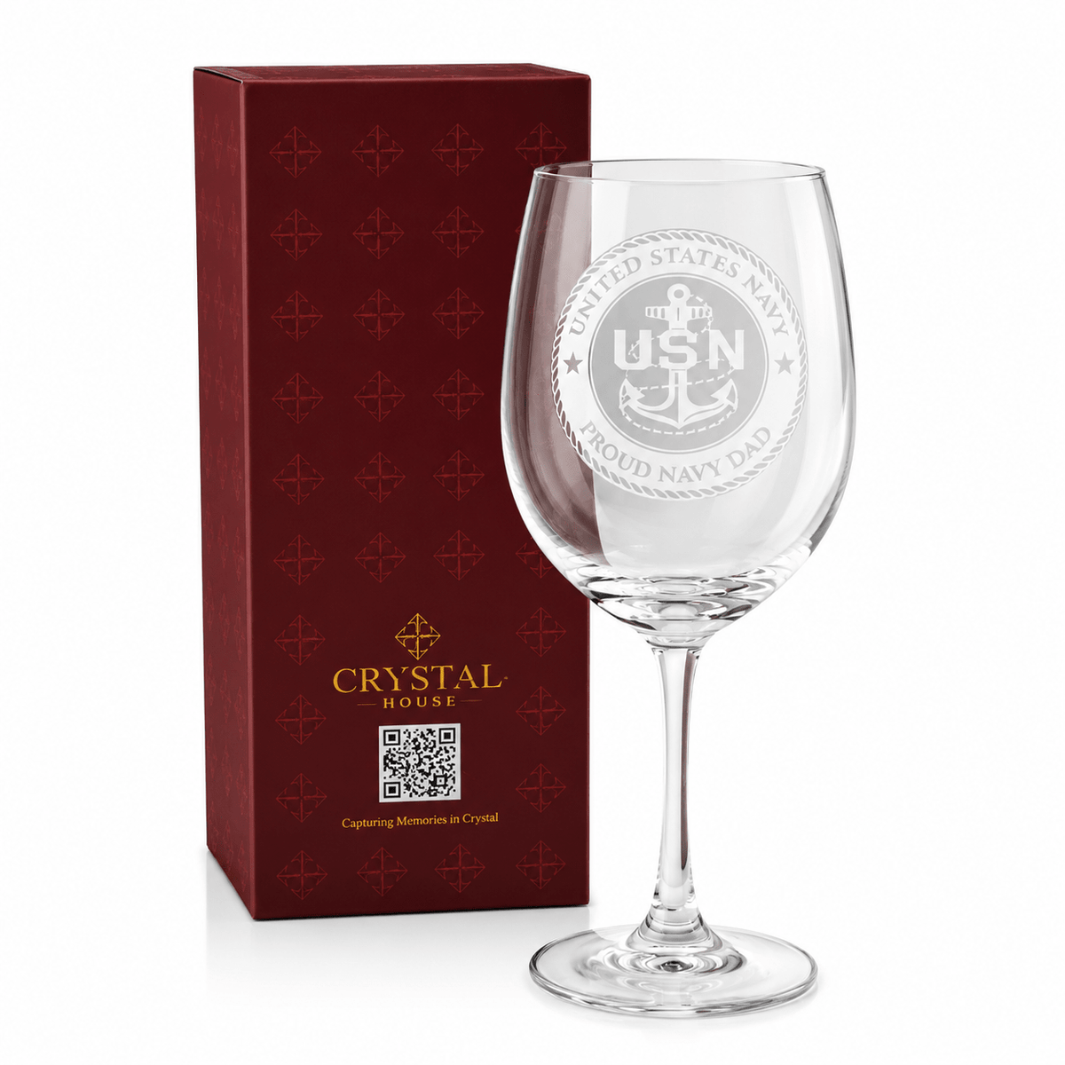 Premium Custom US Navy Gift – Fine Crystal Glass with Deep Sand Carved Engraving Crystal House - Crystal House
