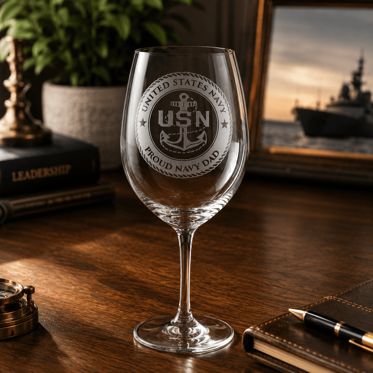 Premium Custom US Navy Gift – Fine Crystal Glass with Deep Sand Carved Engraving Crystal House - Crystal House