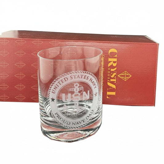 Premium Custom US Navy Gift – Fine Crystal Glass with Deep Sand Carved Engraving Crystal House - Crystal House