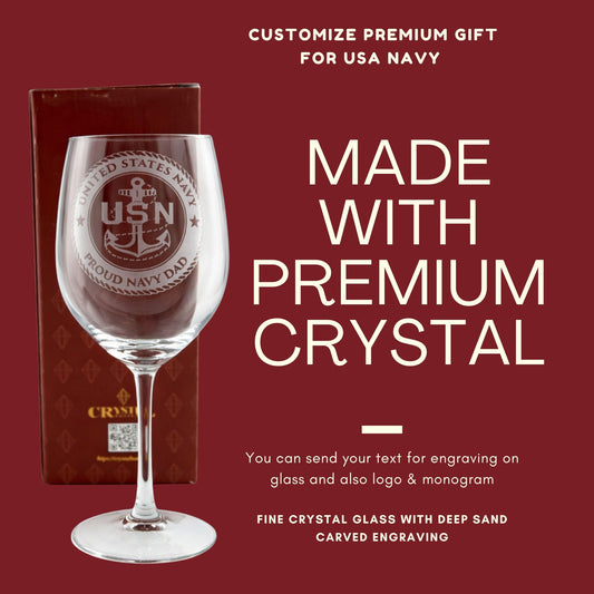 Premium Custom US Navy Gift – Fine Crystal Glass with Deep Sand Carved Engraving Crystal House - Crystal House