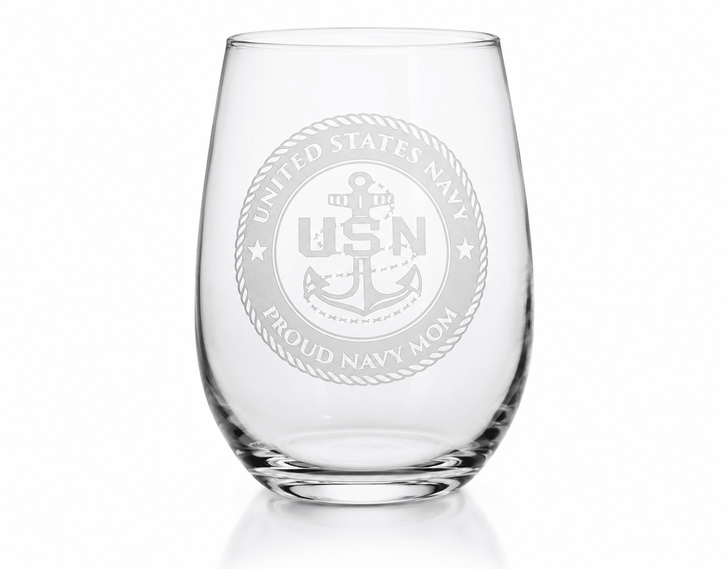 Premium Custom US Navy Gift – Fine Crystal Stemless Wine Whiskey Glass with Deep Sand Carved Engraving Crystal House - Crystal House
