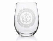 Premium Custom US Navy Gift – Fine Crystal Stemless Wine Whiskey Glass with Deep Sand Carved Engraving Crystal House - Crystal House