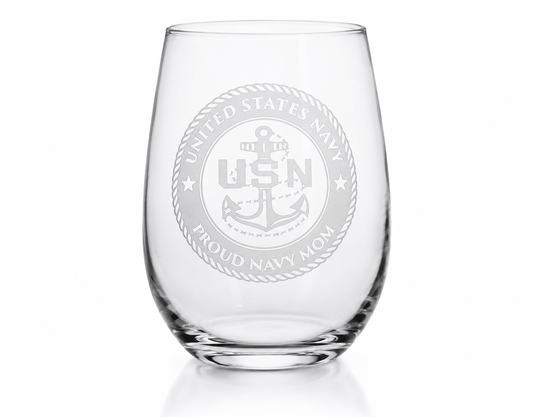 Premium Custom US Navy Gift – Fine Crystal Stemless Wine Whiskey Glass with Deep Sand Carved Engraving Crystal House - Crystal House