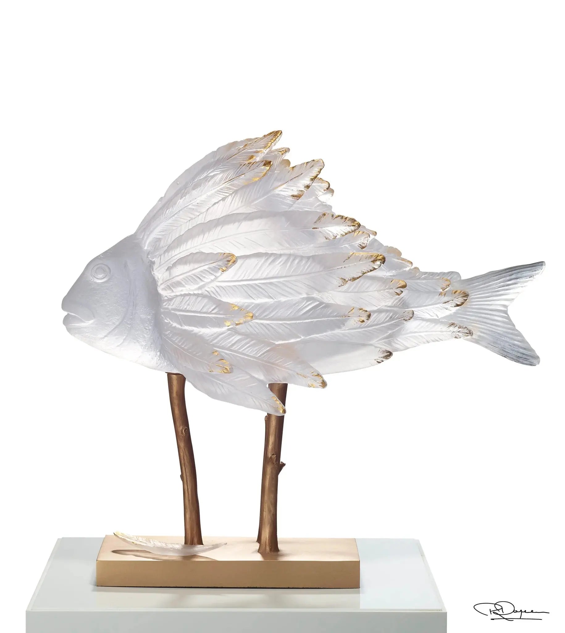 Punky Fish White & Gold by PATRICK ROUGEREAU Daum