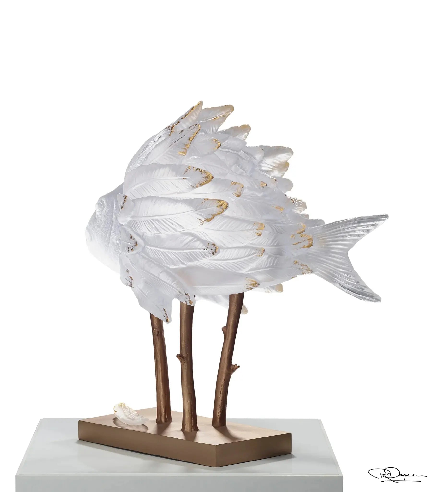 Punky Fish White & Gold by PATRICK ROUGEREAU Daum