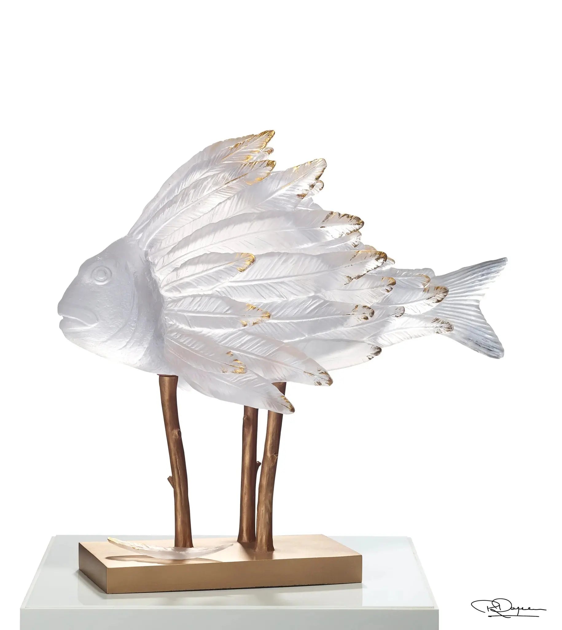 Punky Fish White & Gold by PATRICK ROUGEREAU Daum