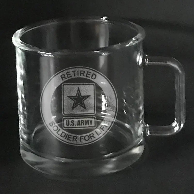 Retired Soldier for life US Army on warm beverage mug Crystal House 