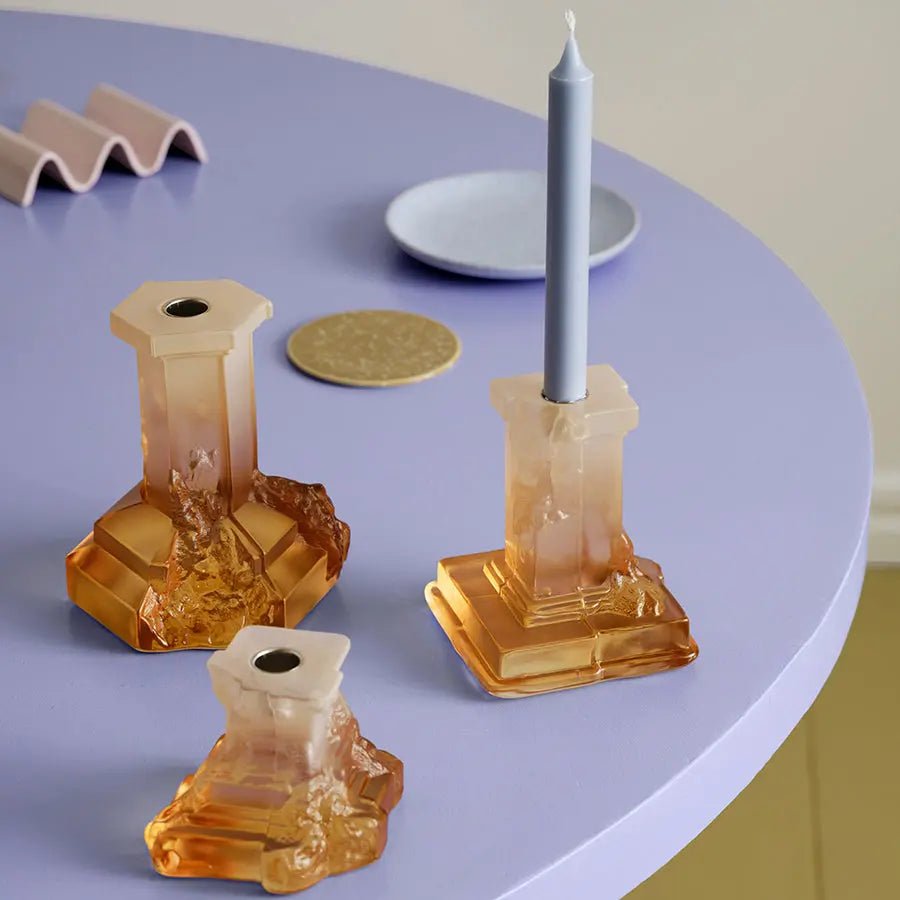 Rocky Baroque Candlestick Amber Haze Medium Kosta Boda