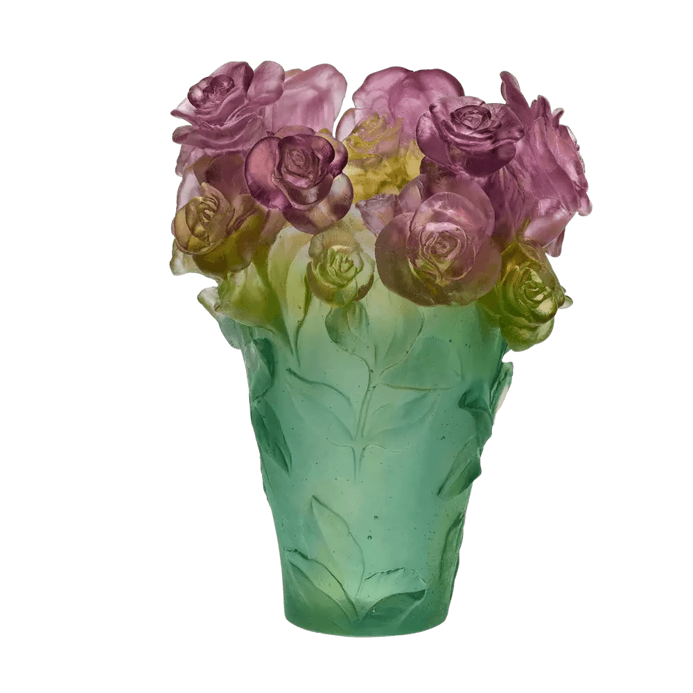 Rose Passion Vase in Green & Pink Daum