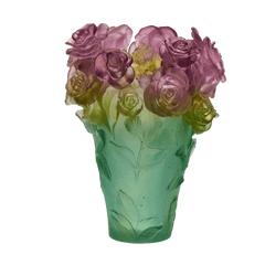 Rose Passion Vase in Green & Pink Daum