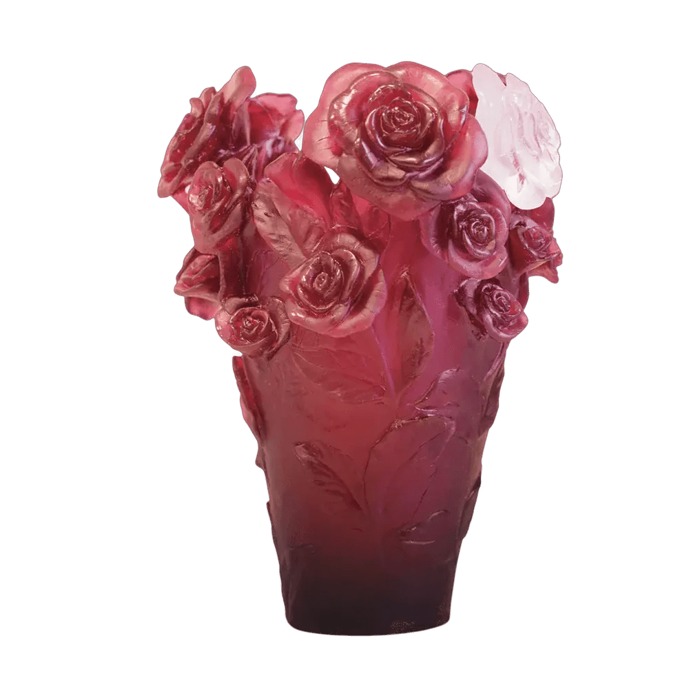 Rose Passion Vase in Red with White Flower 375 ex Daum