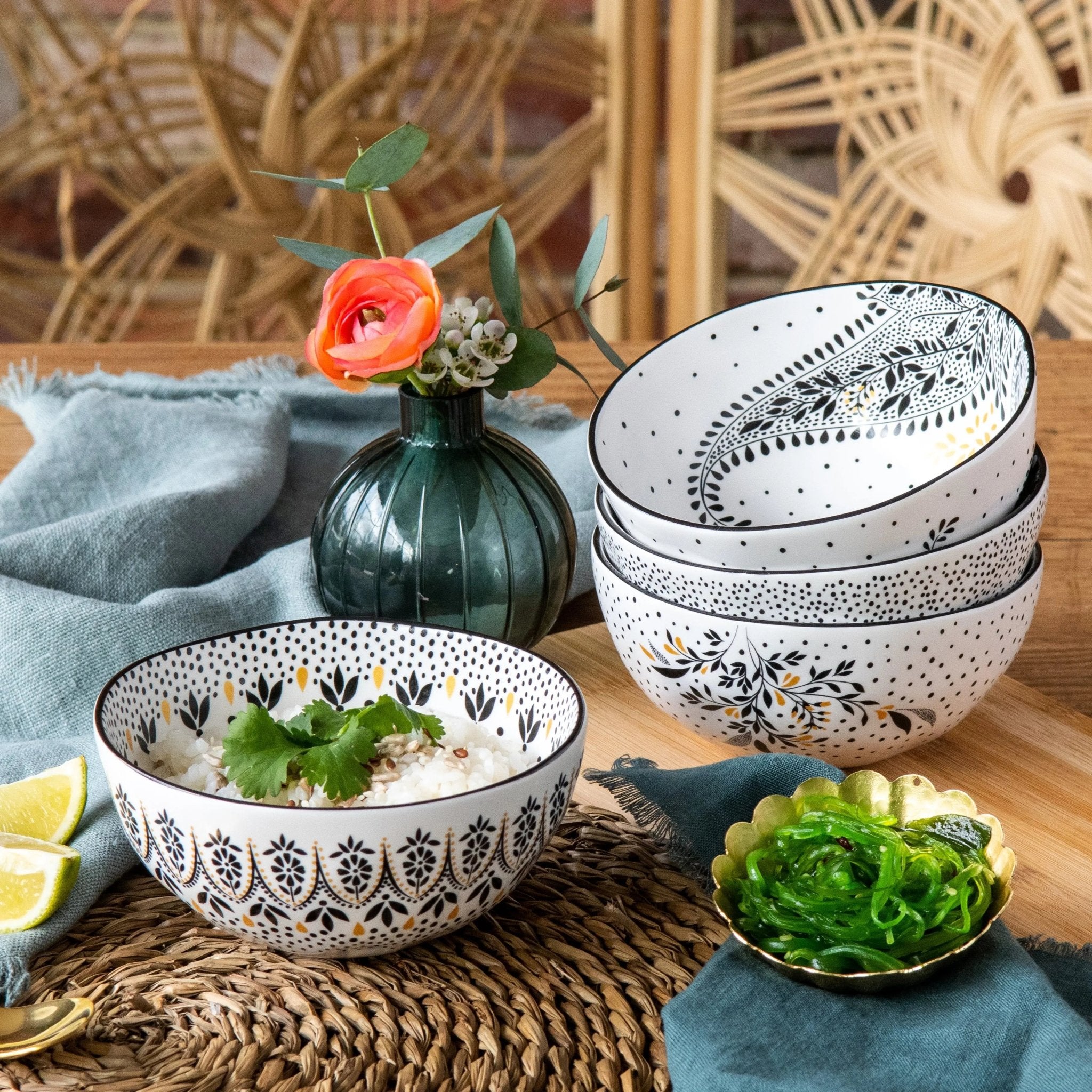 Sara Miller Artisanne Noir Rice Bowl S/4 Portmeirion