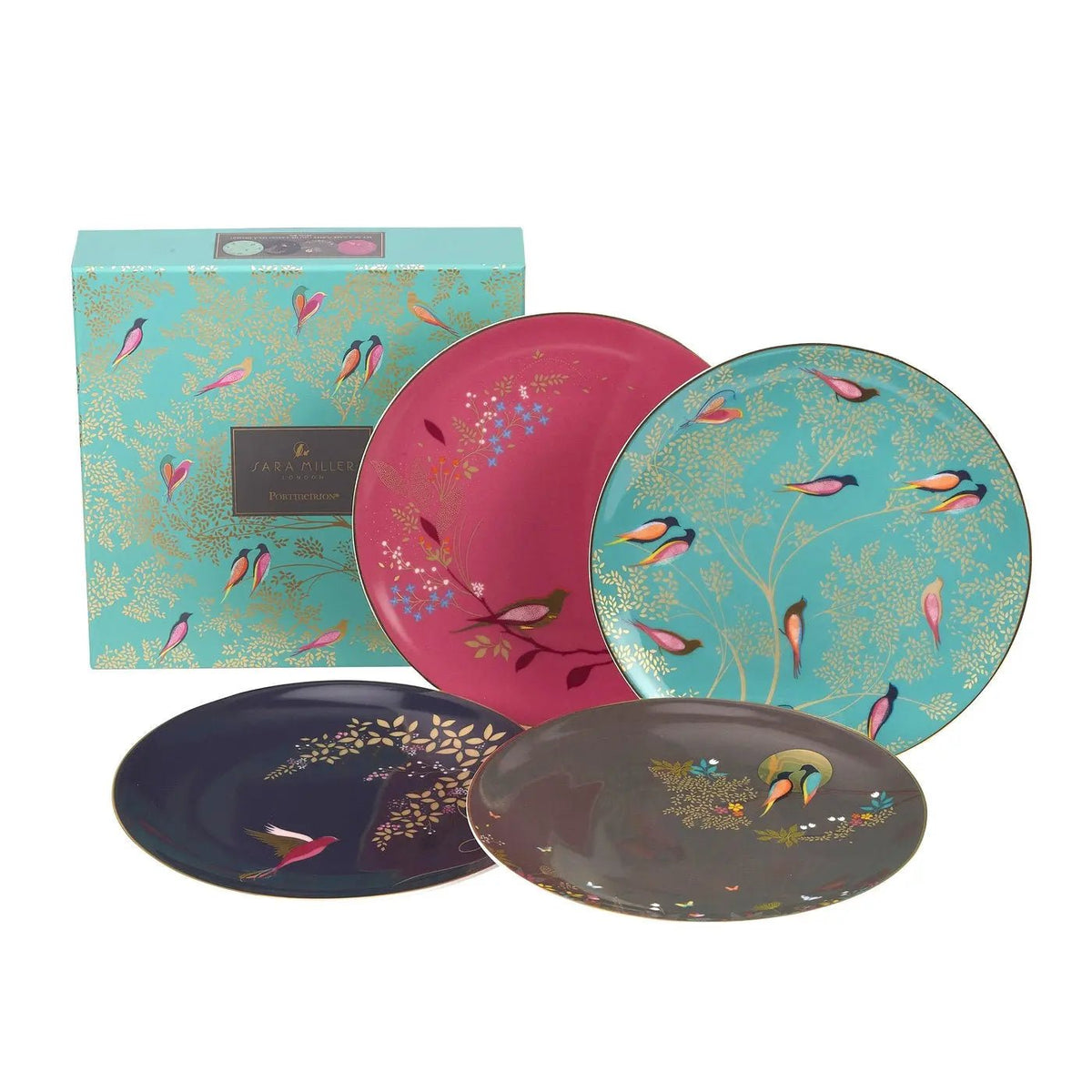 Sara Miller Chelsea Collection S/4 Plates - Assorted (Dark Grey, Pink, Navy, Green) Portmeirion