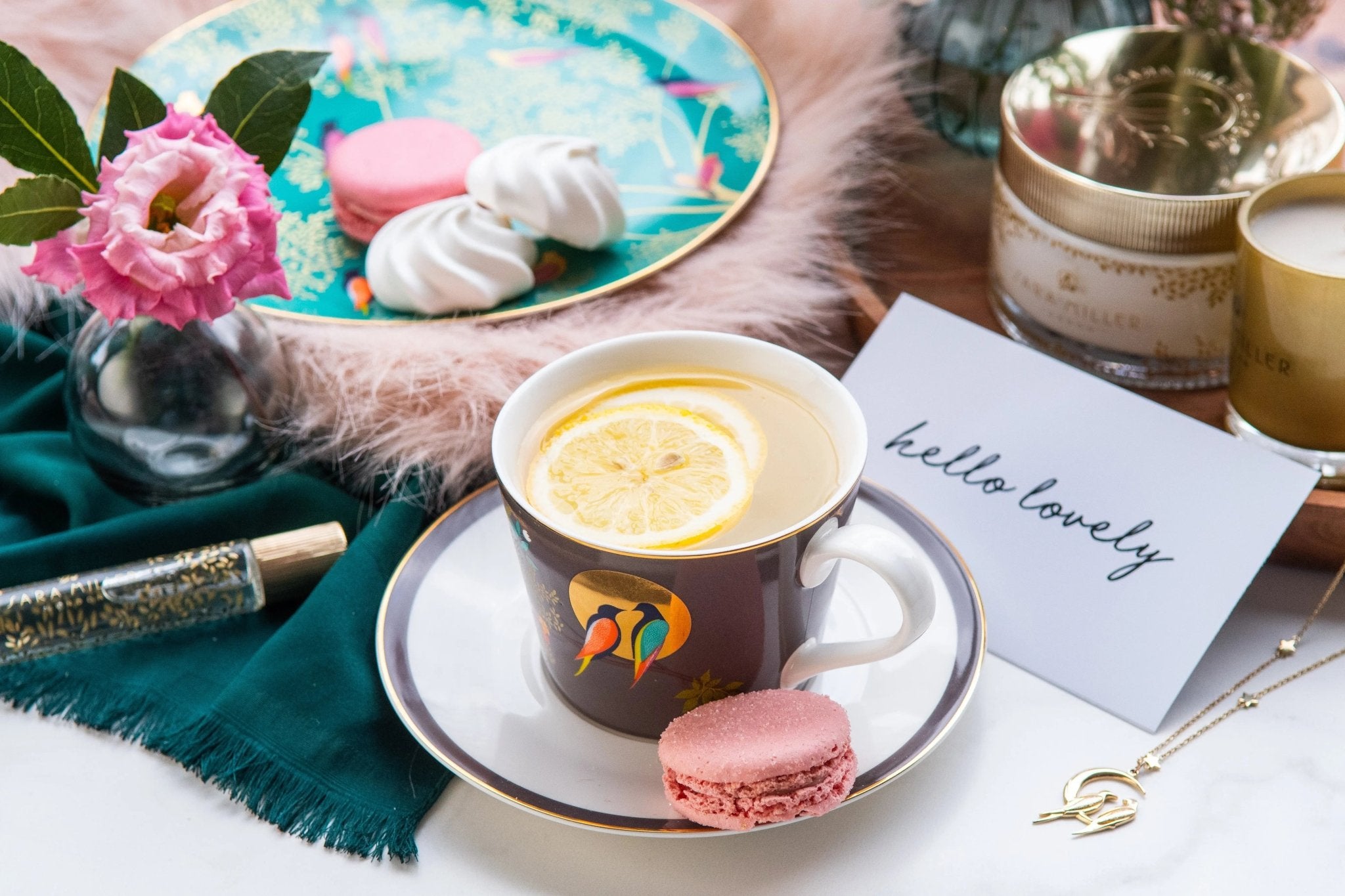 Sara Miller - Chelsea Collection Teacup and Saucer - Dark Grey Portmeirion