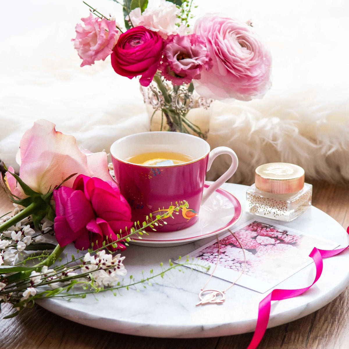 Sara Miller - Chelsea Collection Teacup and Saucer - Pink Portmeirion