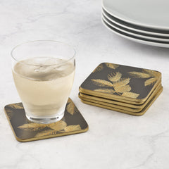 Sara Miller - London Etched Leaves Coasters Set of 6 Dark Grey Portmeirion - Crystal House