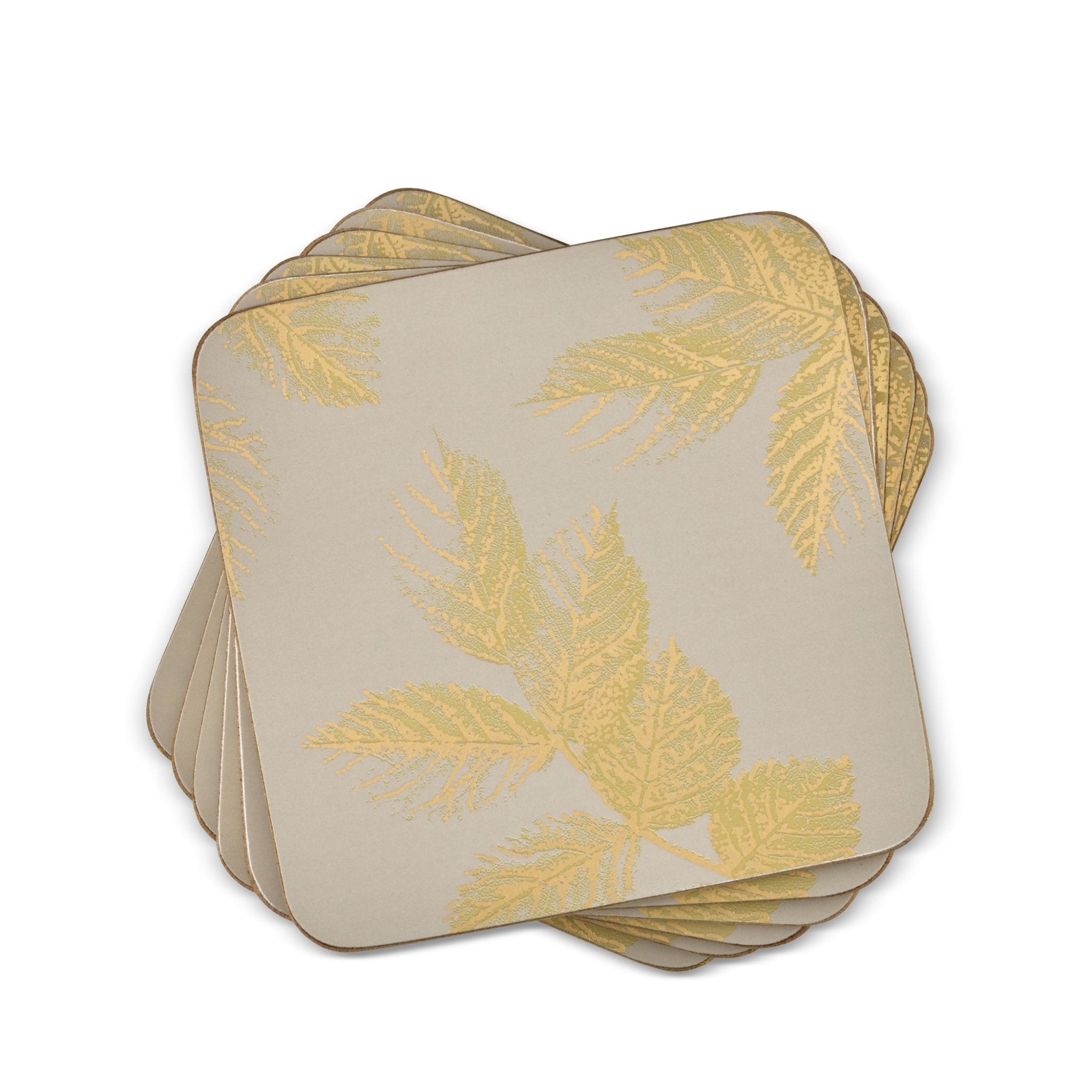 Sara Miller - London Etched Leaves Coasters Set of 6 Light Grey Portmeirion - Crystal House