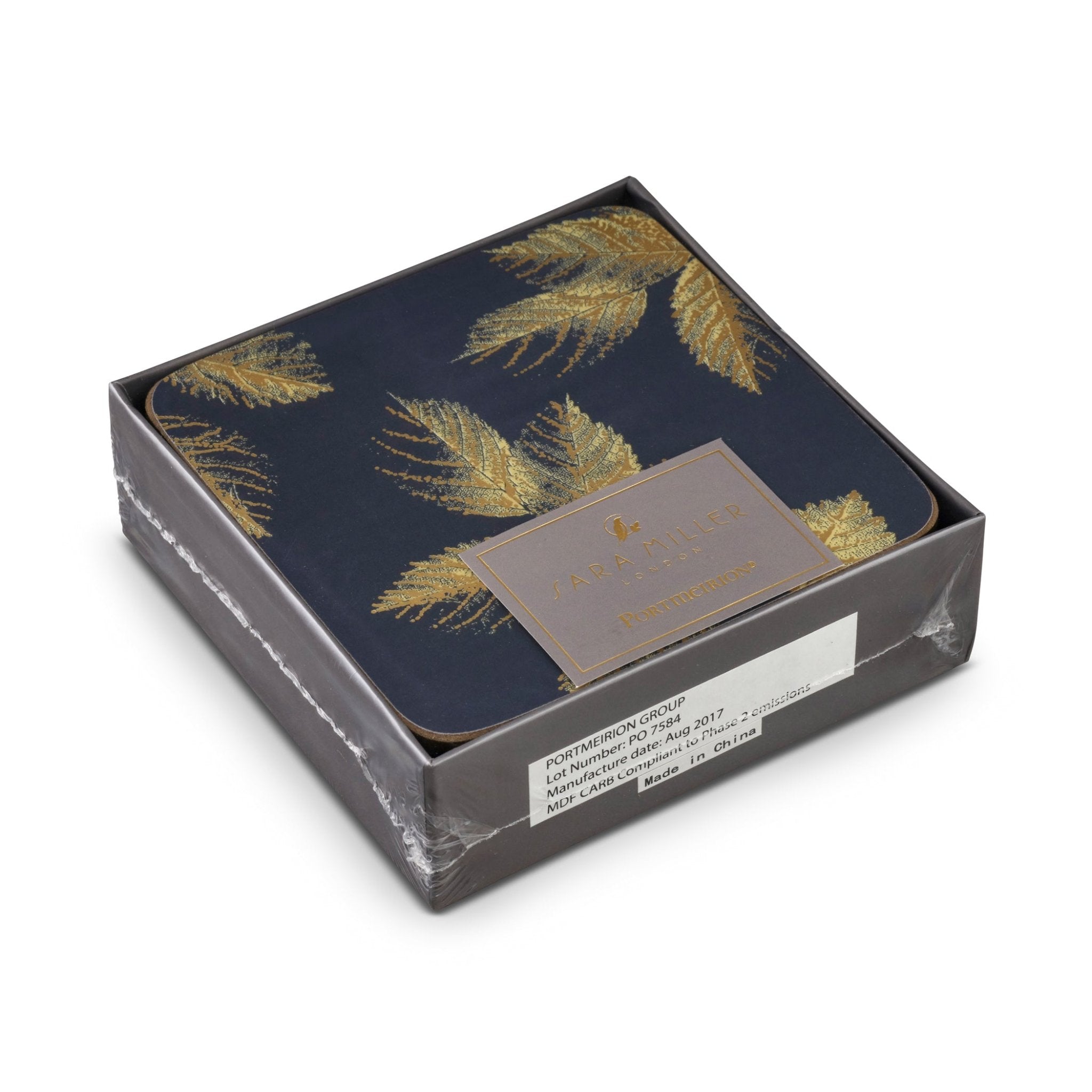 Sara Miller - London Etched Leaves Coasters Set of 6 Navy Portmeirion - Crystal House
