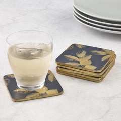 Sara Miller - London Etched Leaves Coasters Set of 6 Navy Portmeirion - Crystal House