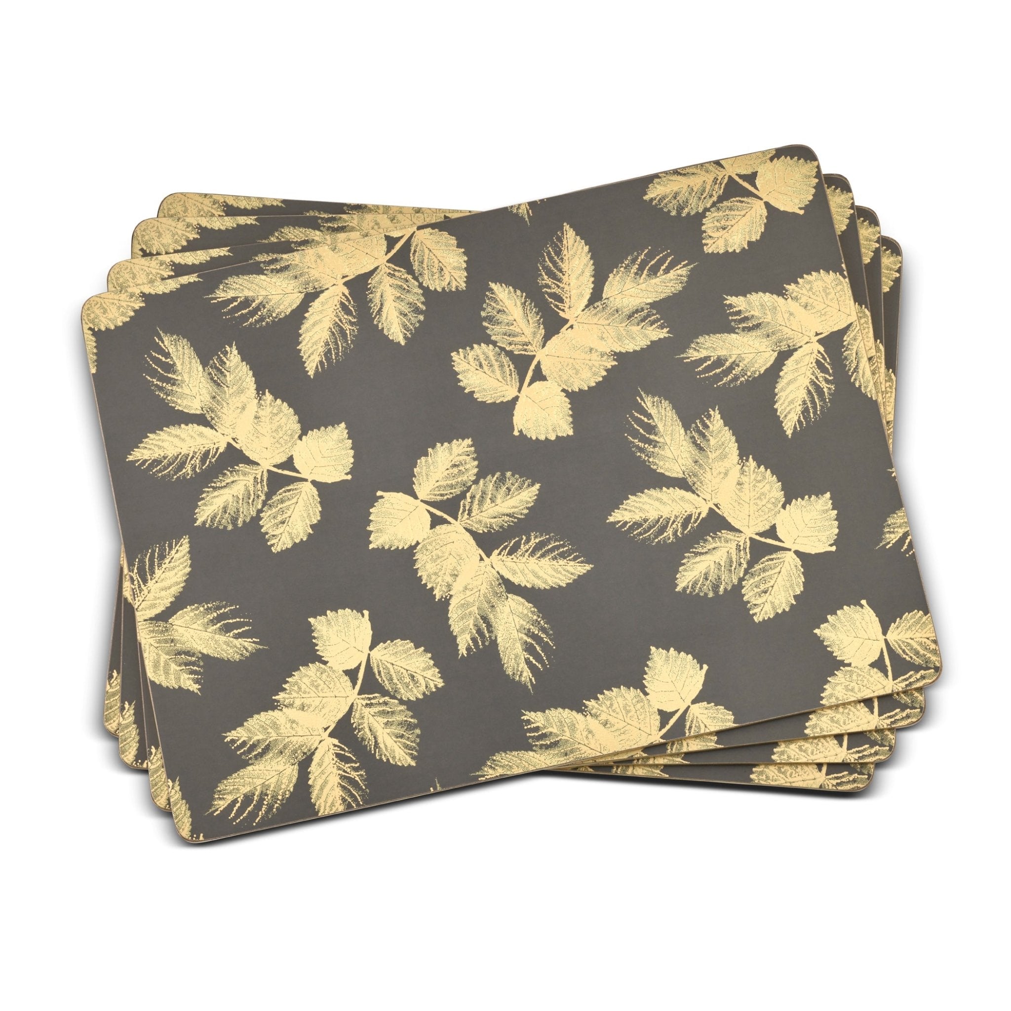 Sara Miller - London Etched Leaves Large Placemats Set of 4 Dark Grey Portmeirion - Crystal House
