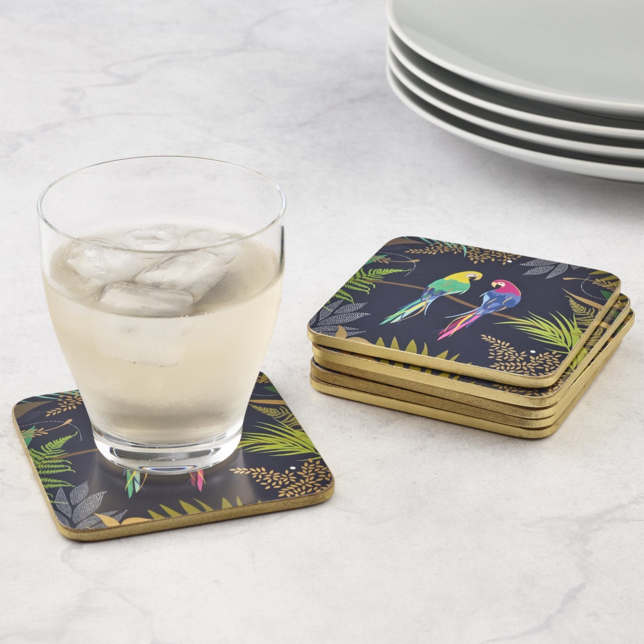 Sara Miller - London Parrot Coasters Set of 6 Portmeirion - Crystal House