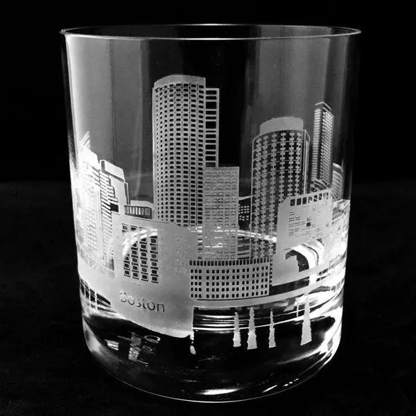 Skyline DOF pair with engraved city skyline on 12 oz double old fashioned glasses
