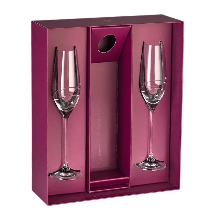 Sparkle 2 Champagne Flutes with space for bottle, 7 oz. Crystal House