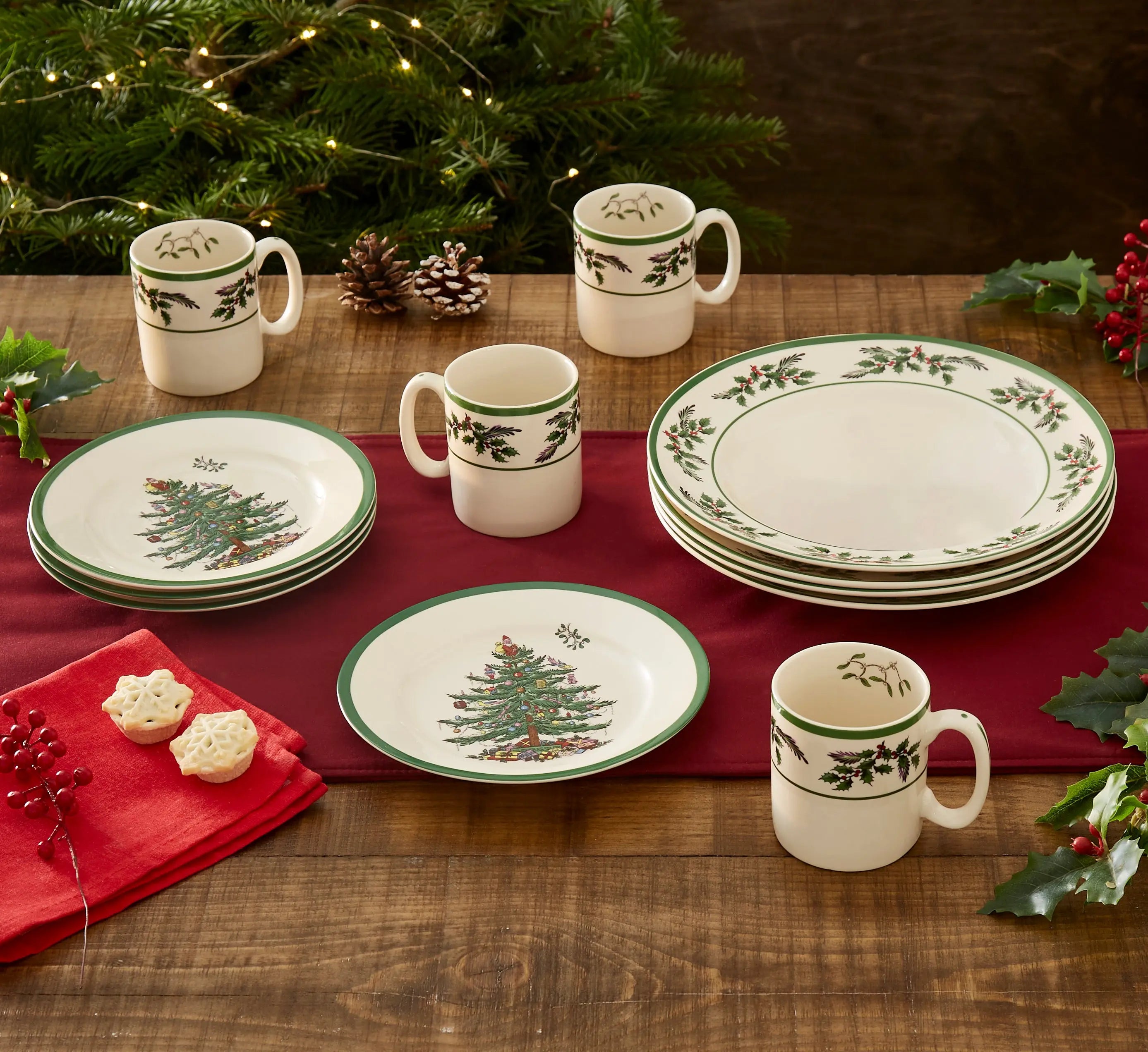 Christmas Tree - Holly Collection Holly 12 Piece Set Dinner, Salad, Mug - Crystal House