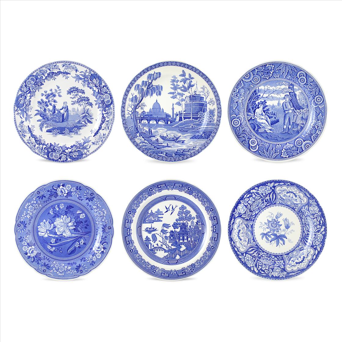 Blue Room Dinnerware / Serveware / Giftware S/6 Assorted Georgian Plates Botanical, Floral, Girl at Well, Rome, Willow, Woodman Spode