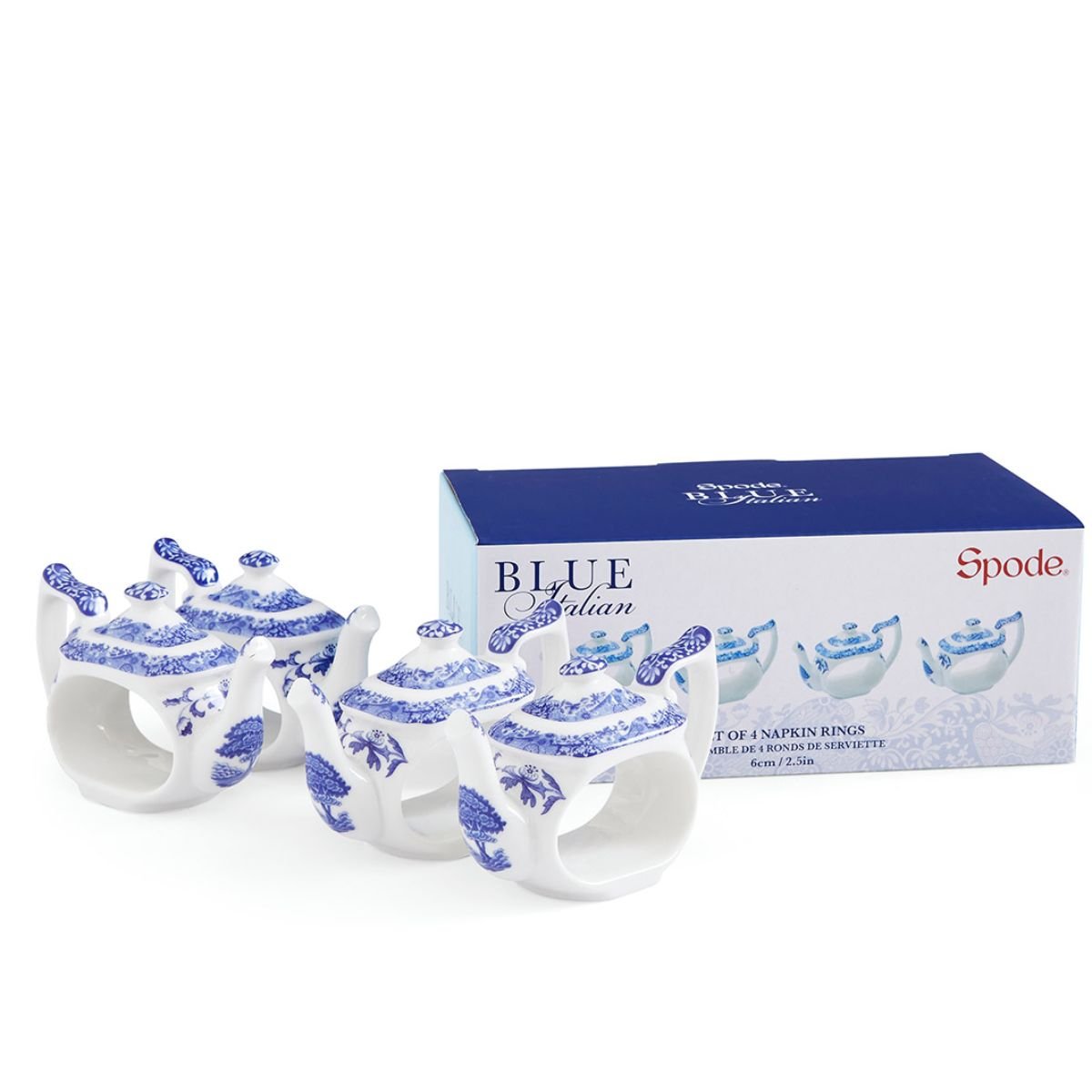 Spode Blue Italian Teapot Napkin Rings, Set of 4 Spode - Crystal House
