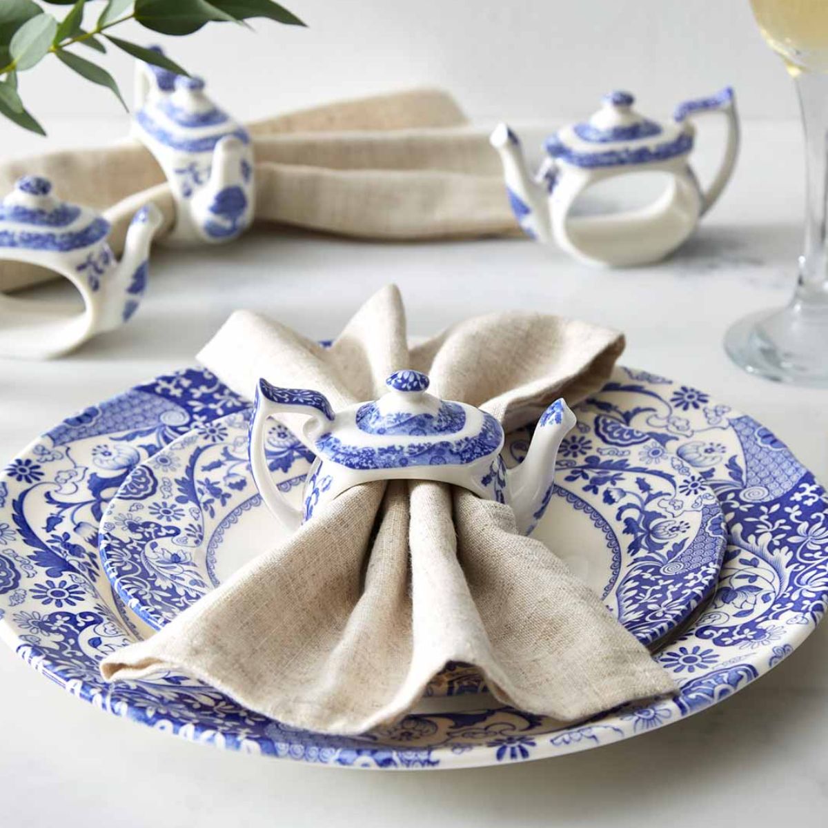 Spode Blue Italian Teapot Napkin Rings, Set of 4 Spode - Crystal House