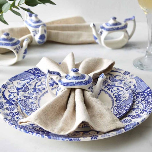 Spode Blue Italian Teapot Napkin Rings, Set of 4 Spode - Crystal House