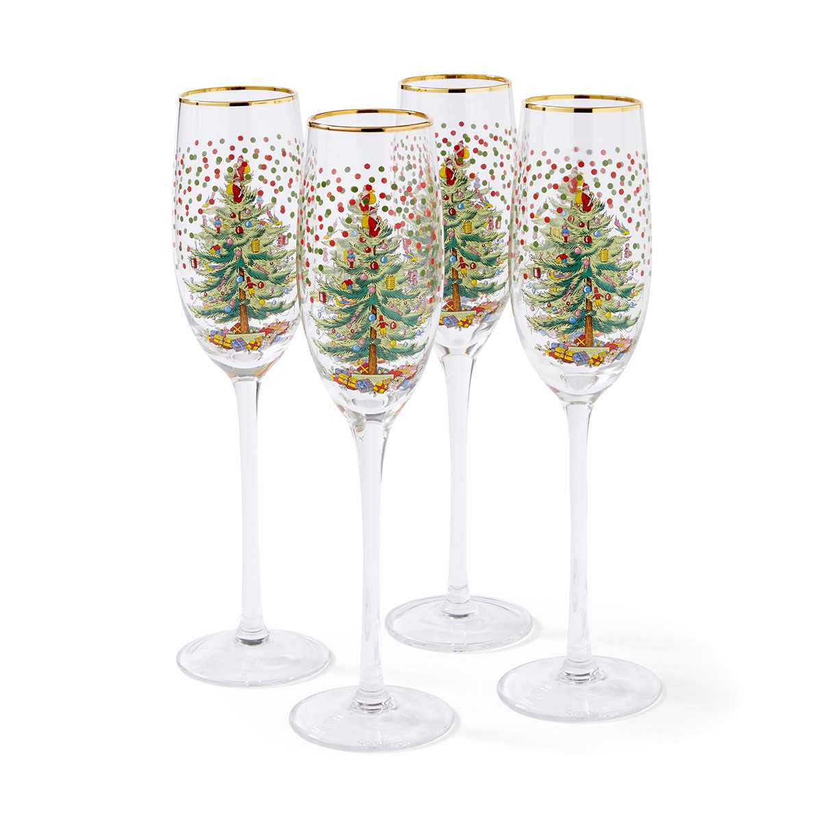 Spode Christmas Tree Polka Dot Champagne Flutes Spode - Crystal House