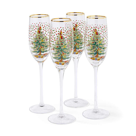 Spode Christmas Tree Polka Dot Champagne Flutes Spode - Crystal House