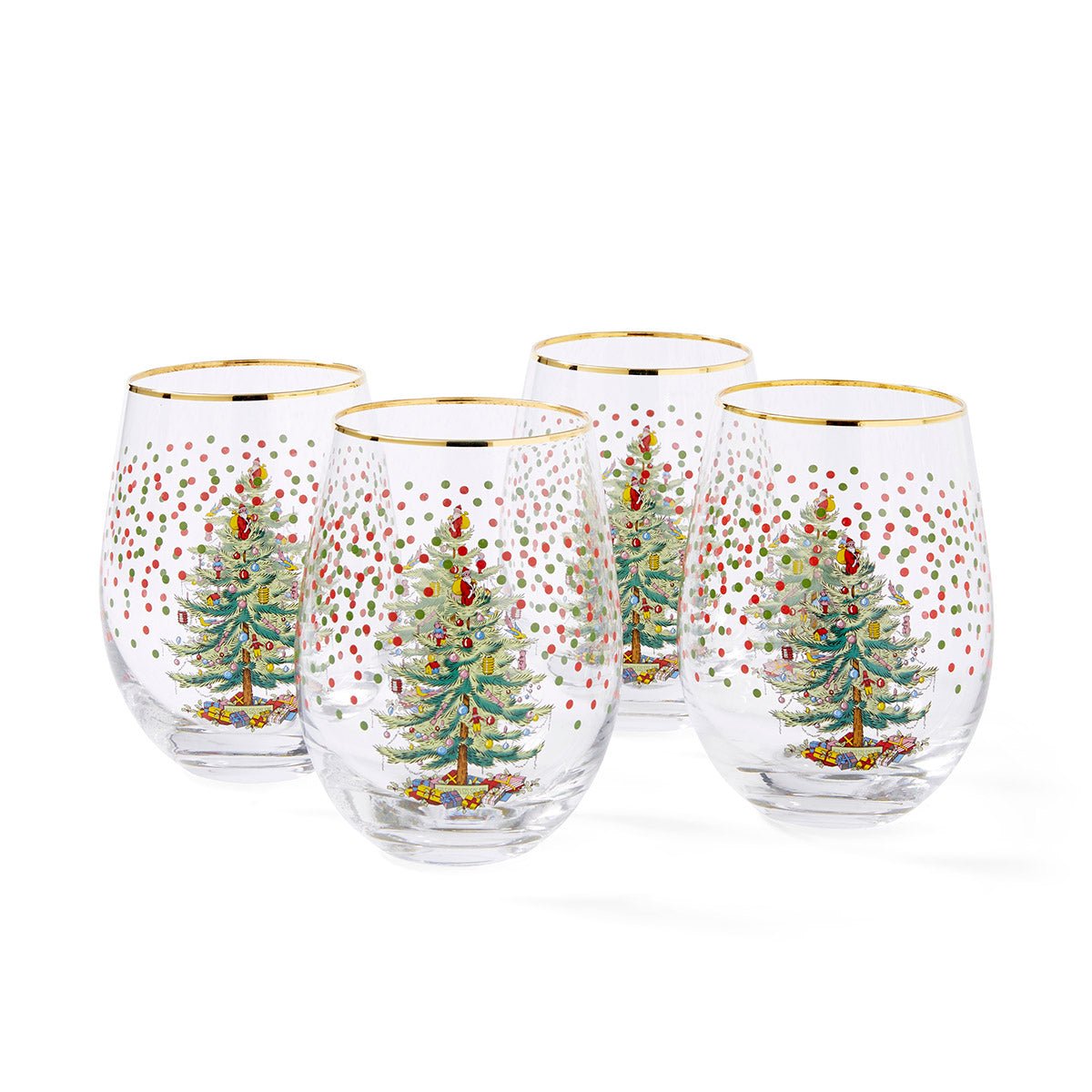 Spode Christmas Tree Polka Dot Wine Glasses set of 4 Spode - Crystal House