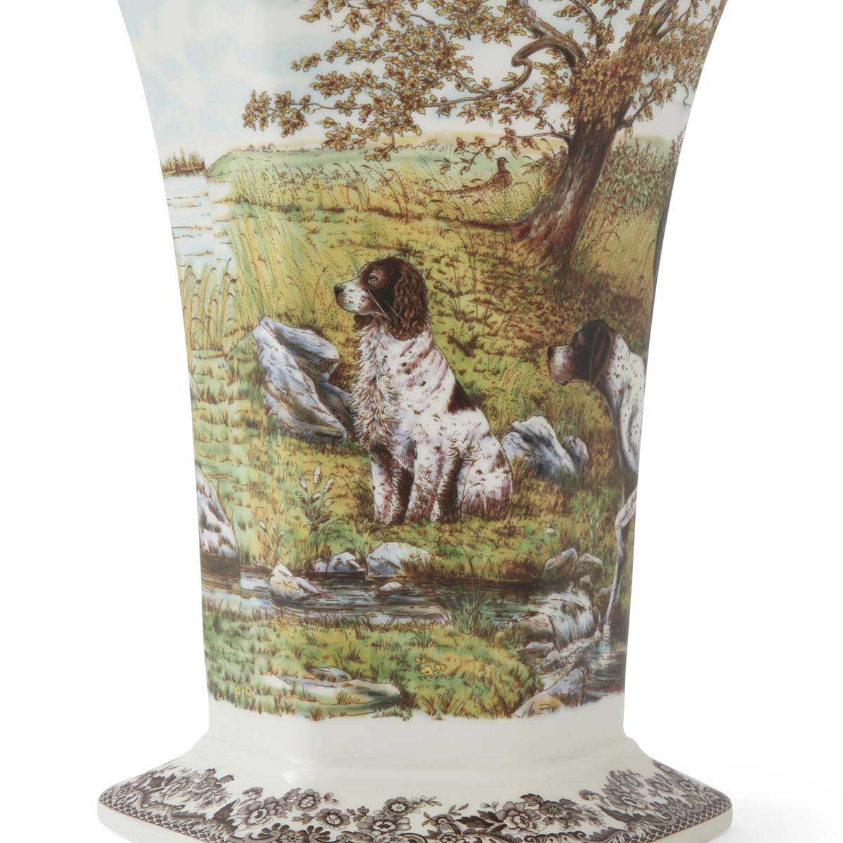 Spode Woodland Hexagonal Vase, Hunting Dogs Spode - Crystal House