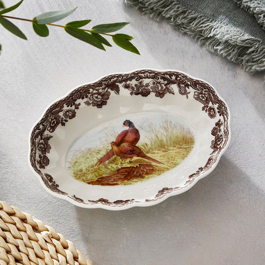 Spode Woodland Pheasant Oval Fluted Dish Spode - Crystal House