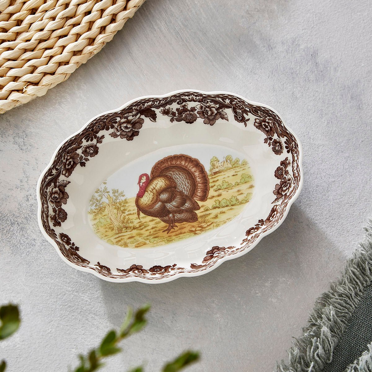 Spode Woodland Turkey Oval Fluted Dish Spode - Crystal House